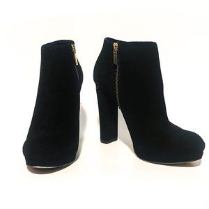 MICHAEL KORS Black Suede Block Heel Booties | Gold Hardware | Size 7 M
